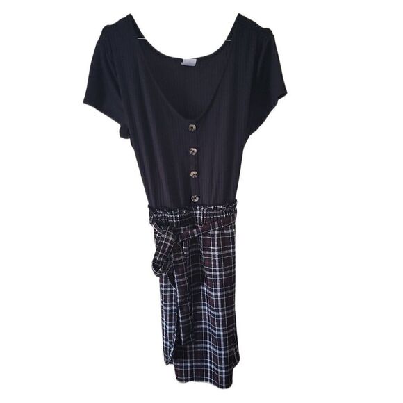 NOBO No Boundaries Black Multi Plaid Short Sleeve Dress - Picture 1 of 4